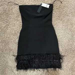Brand New! Strapless Dress With Feather Hem